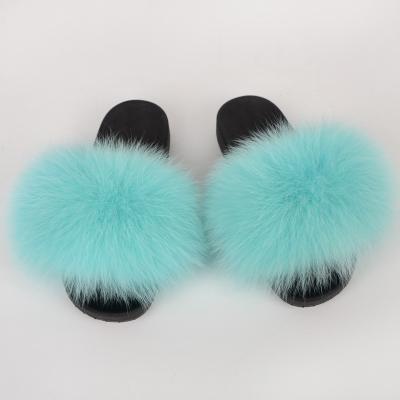 China Wholesale custom lady's fashion real fox fluffy slippers professional manufacturer designer lightweight raccoon fur for sale