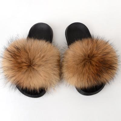 China Wholesale price 2022 new arrival lightweight custom design real soft fluffy fox brown fur slippers slides for women pantuflas for sale