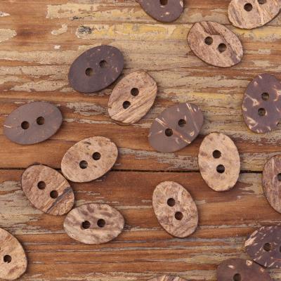 China Sustainable Oval Shape Two Hole Coconut Buttons For Clothing Wooden Natural Material Cute Children Clothing Sewing Accessories for sale