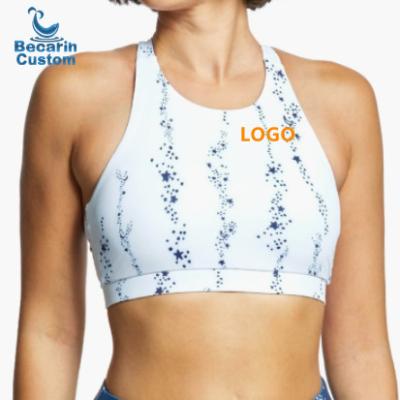 China Antibacterial Custom Logo Sports Bra, Sublimation Print Back Runner Yoga Bra, Sustainable Recycled Fabric Women Fitness Wear for sale