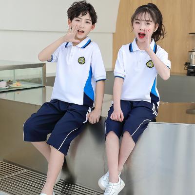 China Kindergarten school uniforms polo shirts summer boys and girls sportswear custom design kids primary fabric colors kids tops for sale