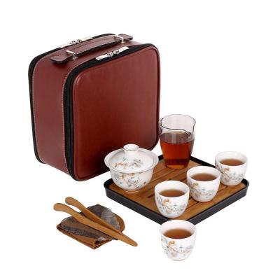 China New 2020 Viable Hot Sale Porcelain Tea Set White Black Tea Cup Set Travel Portable Home Tea Drinking Set for sale