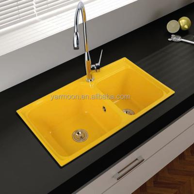 China SMC composite fiberglass household easy clean large double bowls rectangular undermount wash sink for sale