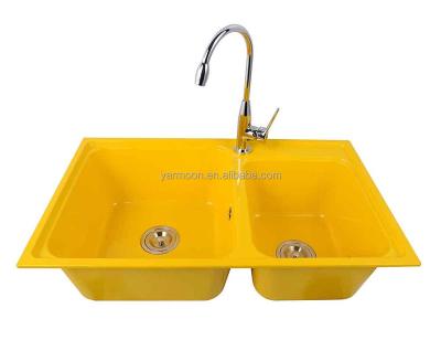 China China factory price easy clean kitchen sink rectangular double bowls fiberglass sink for washing for sale