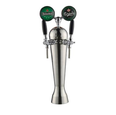 China SS304 Stainless Steel 2 Tap Beer Tower Draft Beer Dispenser Beer Police With Led Light for sale