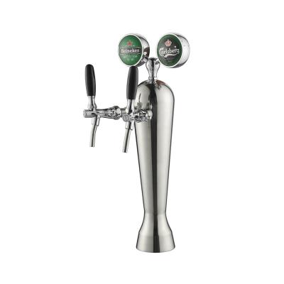 China Wholesale SS304 FUYONG Stainless Steel Beer Police 2 Tap Beer Tower Draft Keg Beer Dispenser With Led Light for sale