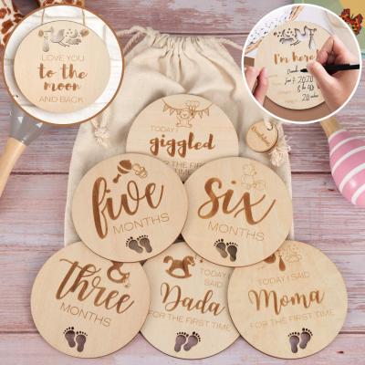 China Europe Wooden Baby Monthly Milestone Cards - 24 Double Sided Unique Designs w/Bonus Birth Announcement Sign for sale