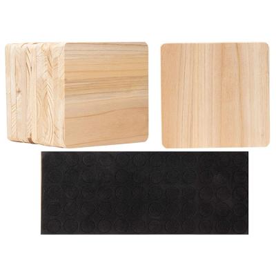 China 12 Piece Sustainable Unpolished Square Wooden Drink Coasters With Non-Skid Foam Dots for sale