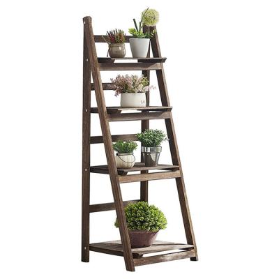 China Eco-friendly multi-function storage rack 5 layers flower pot flower stand plant folding wooden rack for sale