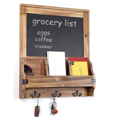 China Custom Rustic Wall Mounted Organizer Hanging Corner Book Shelves With Chalkboard Sign And Key Hook for sale