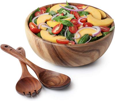 China Sustainable Wooden Salad Bowl-Large 9.4 Inch Solid Wooden Salad Bowl with Spoon, Suitable for Fruit, Salad and Side Dish for sale