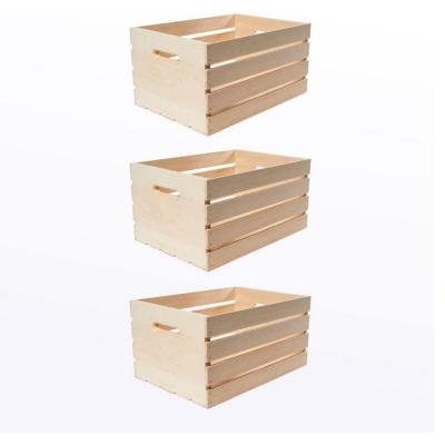 China Large nature eco-friendly wholesale pine rectangle storage gift fruit vegetable wooden crates with handles for sale