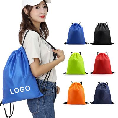 China Eco-friendly Promotional Waterproof Custom Logo Gym Bag Large Small String Polyester Drawstring Bag Gym Bag Eco-Friendly Backpack for sale