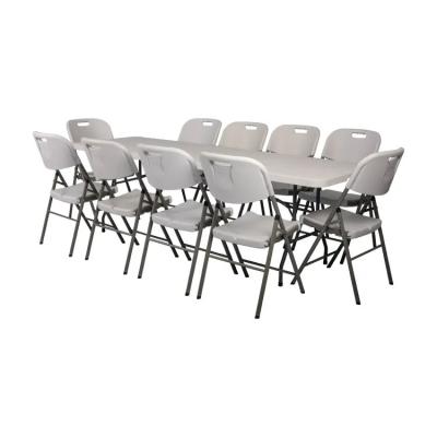 China 6ft 8ft Plastic Folding Table And Chairs Rectangular 10 People White Plastic Table Chairs for sale