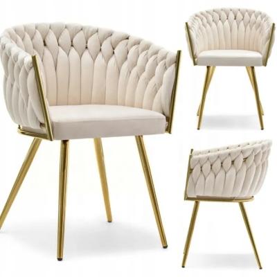 China Woven Velvet Fabric Armchair Cream Upholstered Dining Chairs For Bedroom for sale