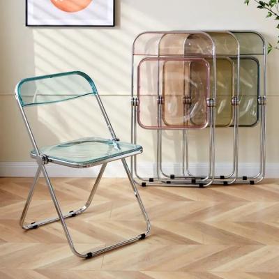 China Green Blue Acrylic Foldable Chair Adjustable Clear Plastic Folding Chair for sale