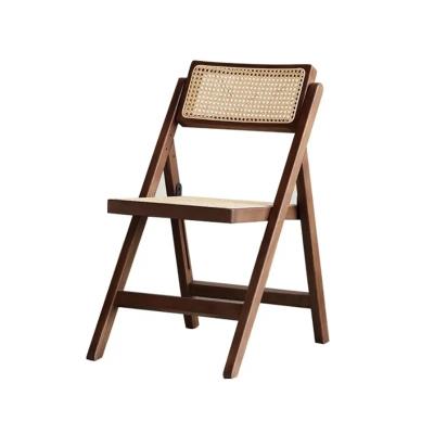 China Restaurant Folding Outdoor Wicker Dining Chairs Wooden Frame Rattan Side Chair for sale