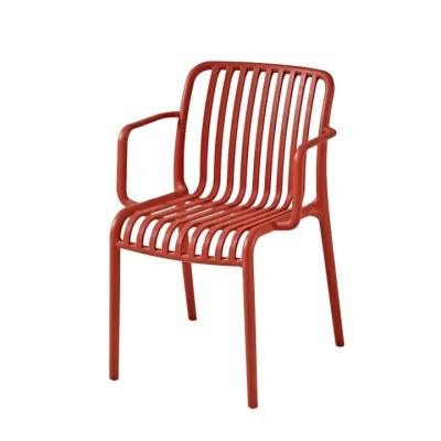 China Red Plastic Garden Dining Chairs Nordic Stackable Black Plastic Armchair for sale