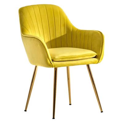 China Yellow Upholstered Dining Chair Modern Velvet Fabric Dining Chair With Gold Metal Leg for sale