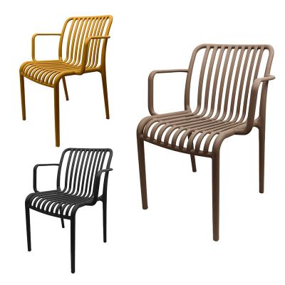 China Retro Plastic Patio Dining Chairs Stackable Bistro Armchair High Back for sale