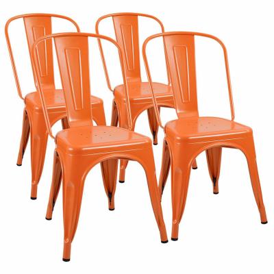 China Household Stackable Metal Dining Chair Orange Vintage Metal Bistro Chairs for sale