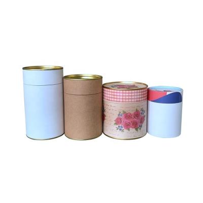 China Recyclable High Quality Custom Printed White Round Brown Cylinder Kraft Paper Tube With Metal Tin Lid And Bottom For Tea Packaging for sale