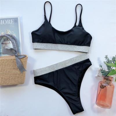 China New Swimsuit Style Breathable Bandeau Shiny Women's High Waist 2 Piece Swimsuit for sale