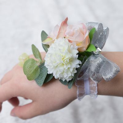 China High Quality Eco-friendly Artificial Flower Wrist Corsage Band Bridesmaid Flower Wrist Corsage For Wedding Party Decor for sale