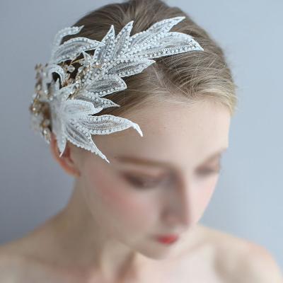 China Hot Sale Environmental Friendly Crystal Hair Accessories Leaf Luxury Lace Wedding Bridal Headpieces For Women for sale