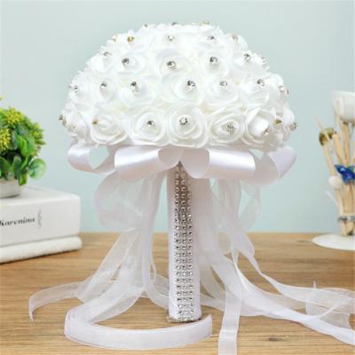 China Handmade low price romantic artificial ivory flowers wedding white bridal accessories hand bouquet for sale