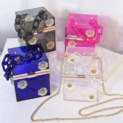 China High quality hot sale square box clutch handbag acrylic clear transparent women shape chain lady bags grab bag evening for sale