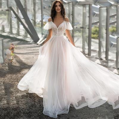 China Anti-Static Hot Selling Lace Off The Shoulder Tulle Wedding Ball Gowns Dresses For Brides Women Dresses for sale