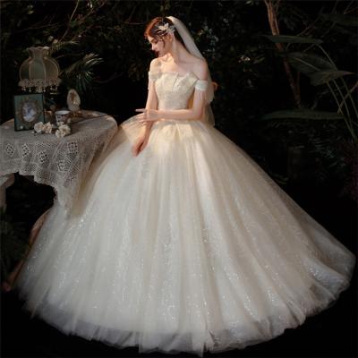 China Latest Designs Anti-Static Sequined Lace Up Luxury Cheap Ball Gown Off The Shoulder Wedding Dress Bridal Gowns for sale