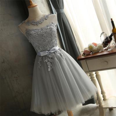 China Hot Sale Lace Breathable Sleeveless Formal Party Elegant Short Bridesmaid Dresses Even Dress With Bow for sale