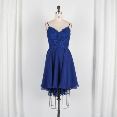 China Fashion Vintage Lace Chiffon Anti-static Spaghetti Straps High Low Cocktail Dresses Even Wear Shorts Cocktail Dresses for sale