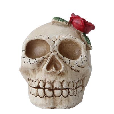 China Modern Halloween Resin Led Halloween Skull Light Up Skull Led Light Skull With Roses Lamp for sale