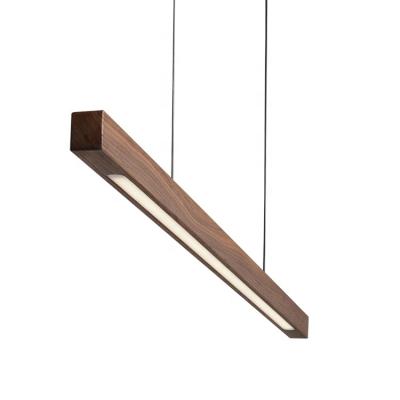 China Modern Linear LED Pendant Light Wooden Pendant Lamp Simple Decorative Lighting Hanging Light For Bedroom Restaurant for sale