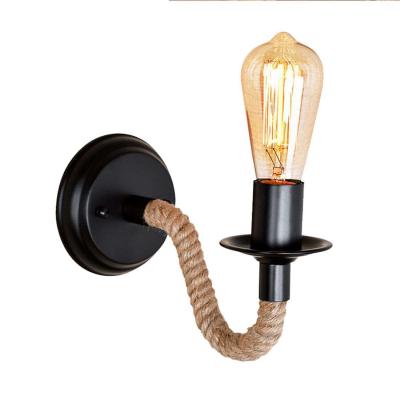 China Cheap Country Hemp Rope Wall Lamp Bedside Retro Wind Hemp Rope Wall Lamp Modern Industrial Wrought Metal Housing For Indoor for sale