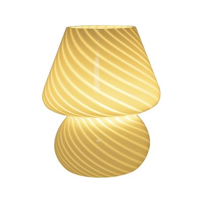 China Modern Minimalist Usb Modern Mushroom Bedside Led Small Decorative Striped Glass Rustic Table Lamp for sale