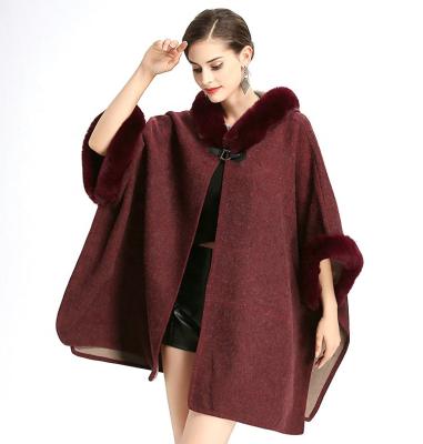 China Anti-wrinkle OEM factory price wholesale fur collar shawl knit cape cardigan coat for ladies for sale