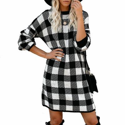 China Custom Made Anti-Wrinkle Ladies Vintage Cotton Plaid Sweater Dress for sale