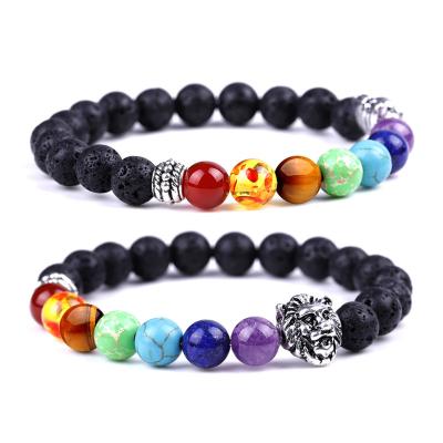 China Fashion Men Women 7 Chakra Lava Rock Stone Diffuser Lion Head CLASSIC Bracelet for sale