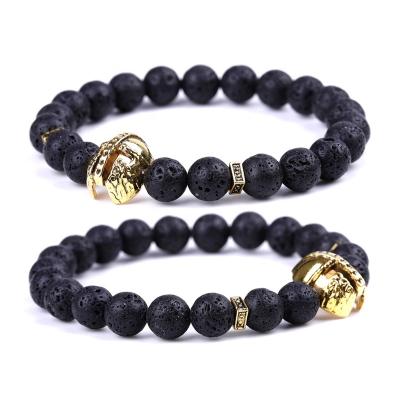 China Fashion Men's CLASSIC Lava Stone Bead Antique Bronze Jewelry Plated Roman Knight Warrior Spartan Gladiator Helmet Bracelets for sale