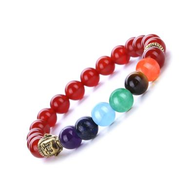 China Natural Lava Energy Beads Yoga CLASSIC Healing Buddha Head 7 Chakra Gemstone Bracelets For Women Gifts for sale