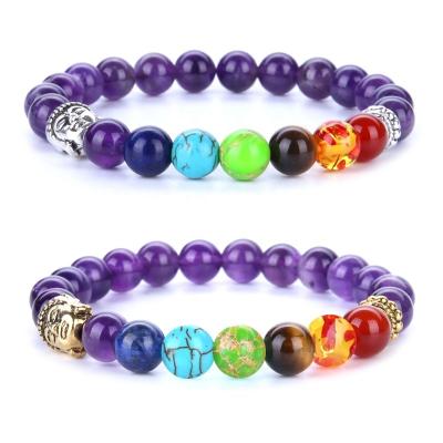 China CLASSIC 7 Chakra Healing Natural Stone Plated Buddha Head Bracelets For Men Women Gifts Yoga Jewelry for sale