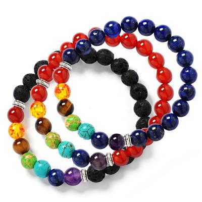 China CLASSIC 7 Chakra Yoga Reiki Healing Red Agate Amber Orange Natural Gemstone Men Resin Beads Bracelets for sale