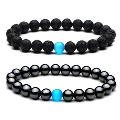 China CLASSIC Couples Distance Lovers Set Natural Stone Cat Eye Hematite Lava Blue Jewelry Bracelets for sale