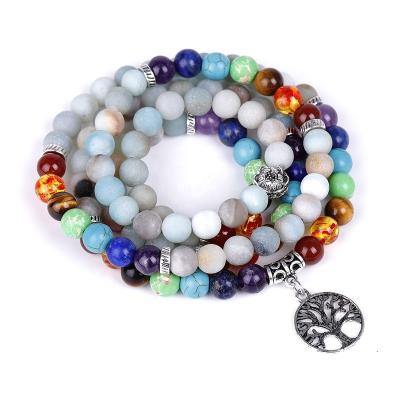 China Matte Amazonite Stone Casual/Sporty 108 Mala Beads Bracelet Chakra OM Lotus Buddha Jewelry for sale