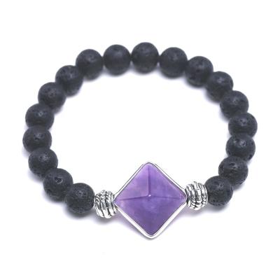 China New CLASSIC style 8mm Crystal Pyramid Shape Lava Natural Stone Purple Bracelets for sale