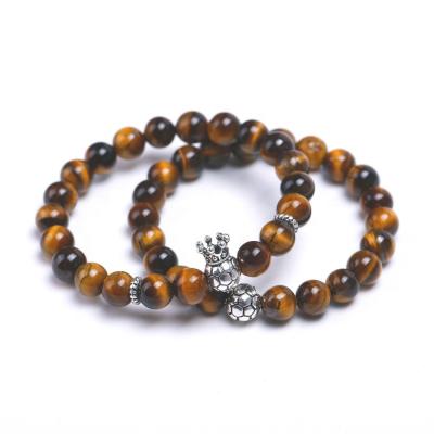 China CLASSIC Soccer Football Lava Peacock Agate Natural Stone Beaded Charm Bracelet For Women Mens for sale